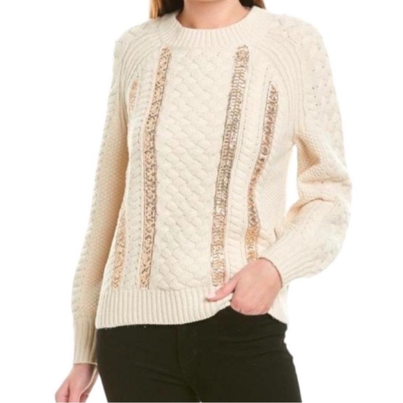 J Crew Knit Fisherman Wool Blend Sweater With Sequins - Picture 3 of 11